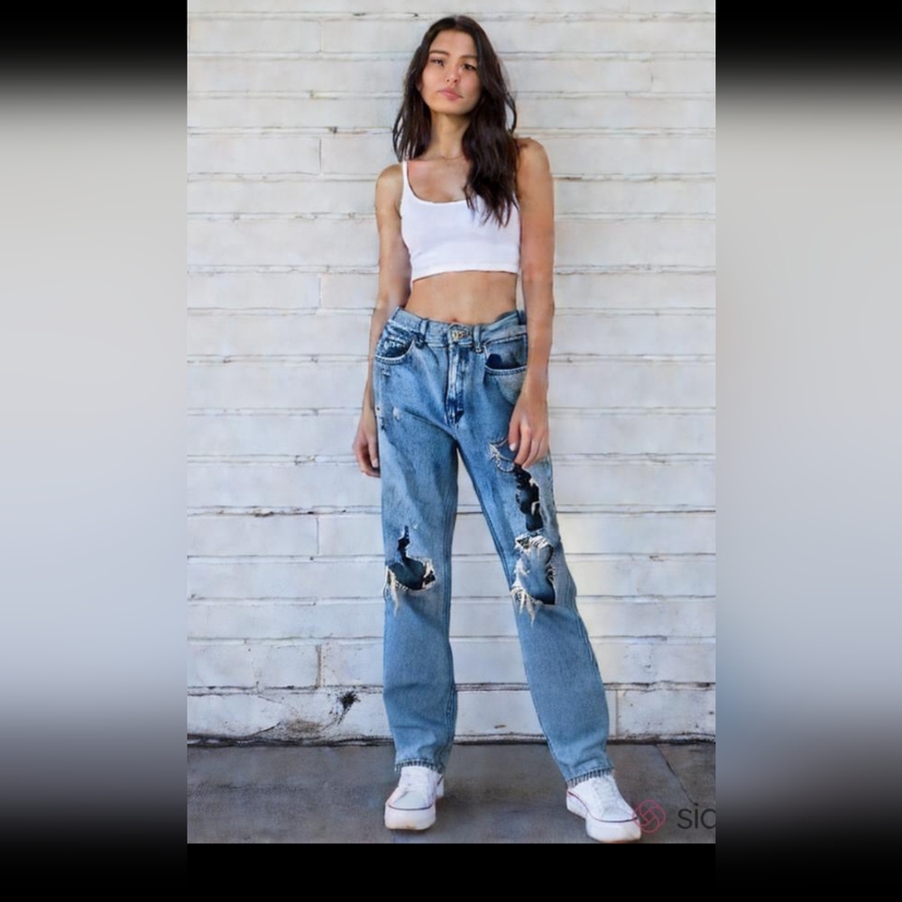 Pull & Bear Denim Thrashed jeans Heavy ripped Skater Boho Y2K Size 4